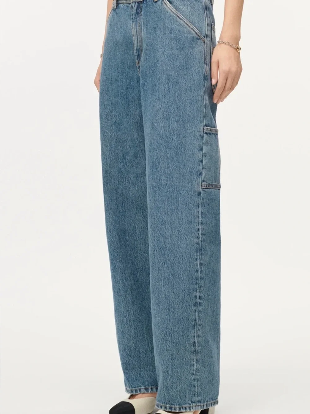 Chanel 26b Blazy Blue Denim large CC Logo Cargo Jeans Size 38